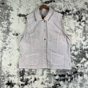Chicos‎ Platinum Vest Womens Size Large (2) Denim Button Up Light Purple Cotton